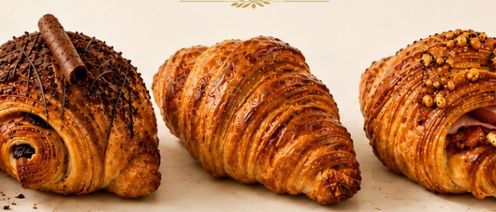 A row of freshly baked croissants